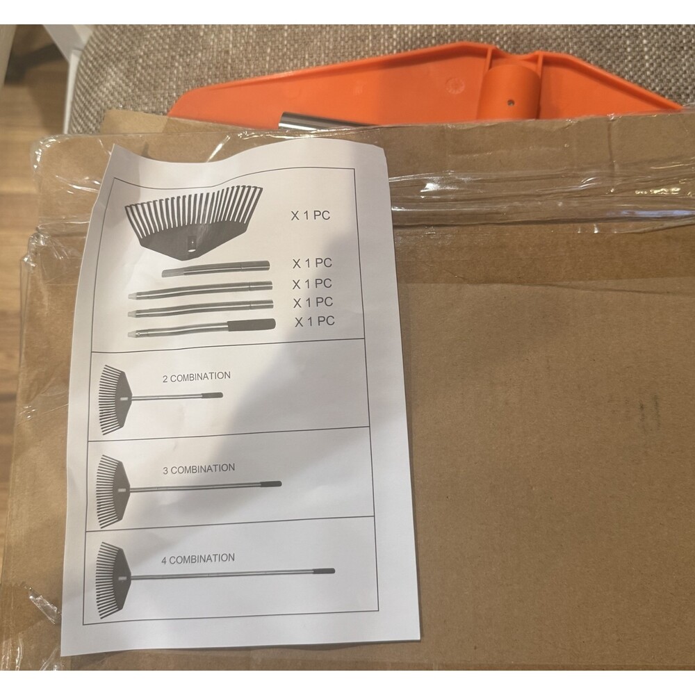 16.5-Inch Wide Adjustable Handle Leaf Rake - Plastic Rake Head Orange New